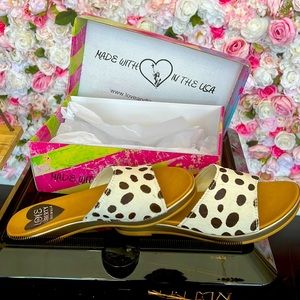 Love and Liberty Getaway spotted cow hair sandal